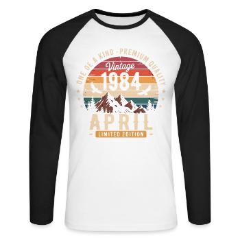 Vintage Anniversary April 1984 April 1984 - Unisex Long Sleeve Baseball T-Shirt - white/black - Front - Nik (191cm)