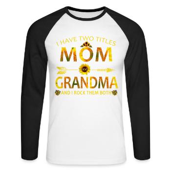 Mama & Oma Sonnenblumen-Blumenhemd - Unisex Baseballshirt langarm - Weiß/Schwarz - Vorne - Nik (191cm)