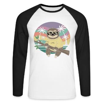 Cooles Faultier Retro Sommer Palmen - Unisex Baseballshirt langarm - Weiß/Schwarz - Vorne - Nik (191cm)