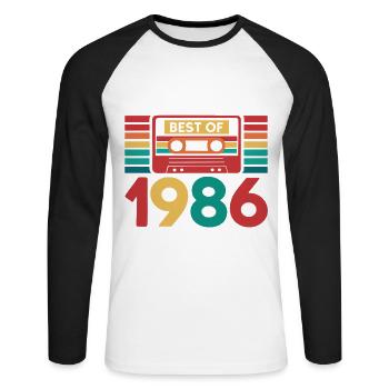 40e Anniversaire 40 ans 1986 Cadeau Vintage Rétro - T-shirt baseball manches longues Homme - blanc/noir - Devant - Nik (191cm)