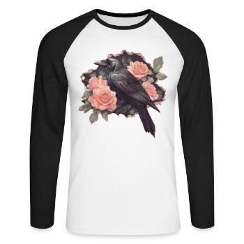Raven with roses - Unisex Long Sleeve Baseball T-Shirt - white/black - Front - Nik (191cm)
