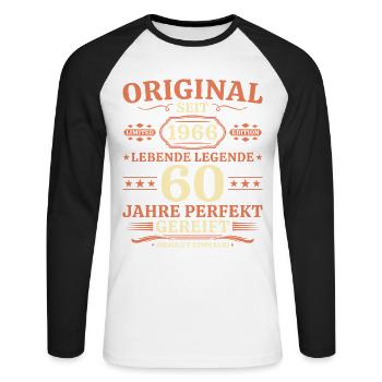 Original 1966 – Lebende Legende 60. Geburtstag - Unisex Baseballshirt langarm - Weiß/Schwarz - Vorne - Nik (191cm)