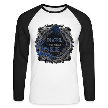 En avril, nous portons l’autisme bleu - T-shirt baseball manches longues Homme - blanc/noir - Devant - Nik (191cm)