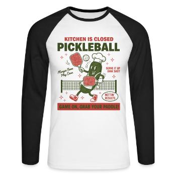 Pickleball Kitchen Is Closed Funny Love Pickleball - Unisex Long Sleeve Baseball T-Shirt - white/black - Front - Nik (191cm)
