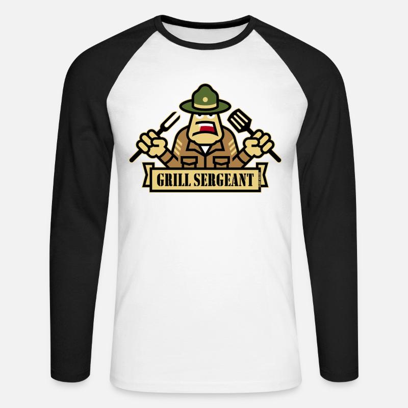Grill Sergeant (Grigliata / BBQ / Barbecue / Outl) - Maglia da baseball a manica lunga da uomo - bianco/nero