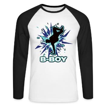 Breakdance B-Boy Danse de rue Hip Hop - T-shirt baseball manches longues Homme - blanc/noir - Devant - Nik (191cm)