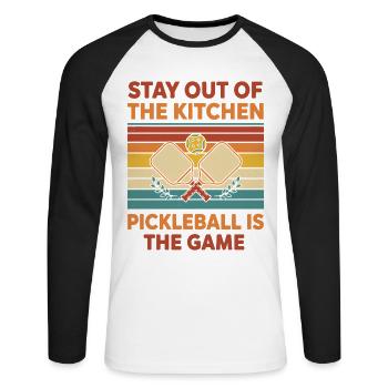 Le pickleball est le jeu. Restez hors de la cuisine - T-shirt baseball manches longues Homme - blanc/noir - Devant - Nik (191cm)