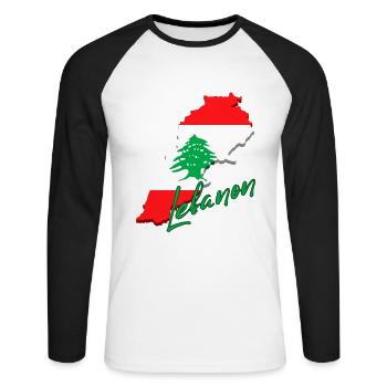 Karte mit Libanon-Flagge, ich liebe Libanon - Unisex Baseballshirt langarm - Weiß/Schwarz - Vorne - Nik (191cm)