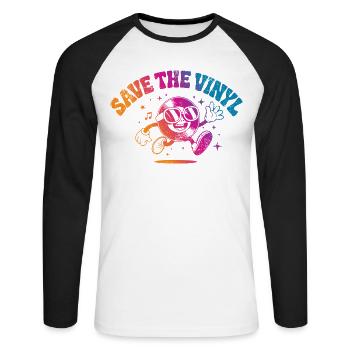 Save the Vinyl DJ Musik - Unisex Baseballshirt langarm - Weiß/Schwarz - Vorne - Nik (191cm)