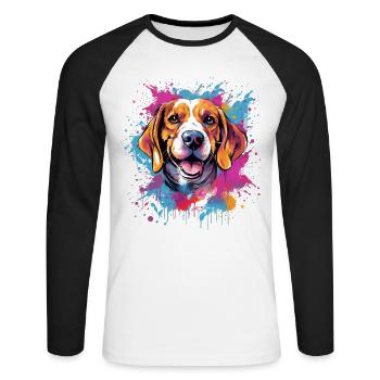 Bunter Beagle Splash Art Dog - Unisex Baseballshirt langarm - Weiß/Schwarz - Vorne - Nik (191cm)