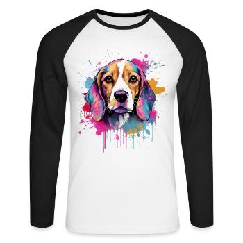 Beagle Color Splash Art Portrait - Unisex Long Sleeve Baseball T-Shirt - white/black - Front - Nik (191cm)