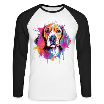 Farbenfrohe Splash-Art-Beagle-Hund - Unisex Baseballshirt langarm - Weiß/Schwarz - Vorne - Nik (191cm)