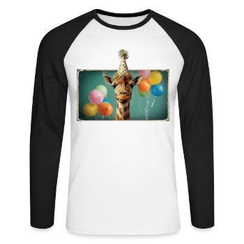 Giraffe Animals Zoo Party Jungle Zoo Birthday - Unisex Long Sleeve Baseball T-Shirt - white/black - Front - Nik (191cm)