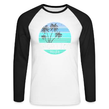 Vacation Mode Retro Palmen Sonnenuntergang Strand - Unisex Baseballshirt langarm - Weiß/Schwarz - Vorne - Nik (191cm)