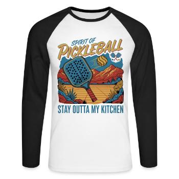 Pickleball Spirit Of Pickleball Stay Outta My - T-shirt baseball manches longues Homme - blanc/noir - Devant - Nik (191cm)