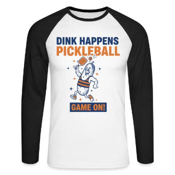 Pickleball-Dink passiert ein lustiges Spielerspiel - Unisex Baseballshirt langarm - Weiß/Schwarz - Vorne - Nik (191cm)