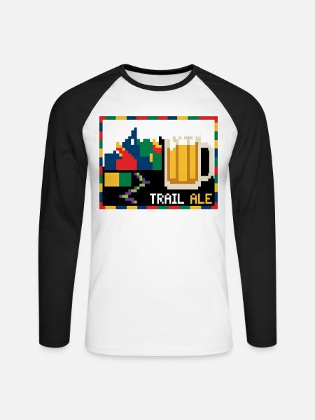 Trail Ale Wandern Bier Pixelart - Unisex Baseballshirt langarm - Weiß/Schwarz