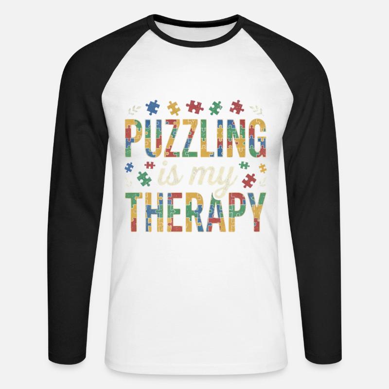 Puzzling is my Therapy - Retro Puzzle - Unisex Baseballshirt langarm - Weiß/Schwarz