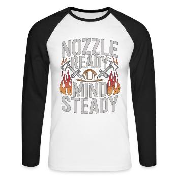 Fire Engineer Nozzle Ready Mind Steady Firefighter - Unisex Baseballshirt langarm - Weiß/Schwarz - Vorne - Nik (191cm)
