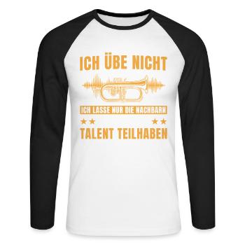 Hornist - Ich übe nicht Flügelhorn Musiker - Unisex Baseballshirt langarm - Weiß/Schwarz - Vorne - Nik (191cm)