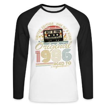 Cadeau d’anniversaire vintage original de 1986 - T-shirt baseball manches longues Homme - blanc/noir - Devant - Nik (191cm)
