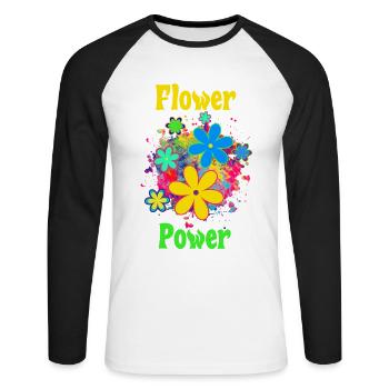 Flower Power  - Unisex Baseballshirt langarm - Weiß/Schwarz - Vorne - Nik (191cm)