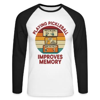 Joueur drôle de pickleball améliore la mémoire - T-shirt baseball manches longues Homme - blanc/noir - Devant - Nik (191cm)