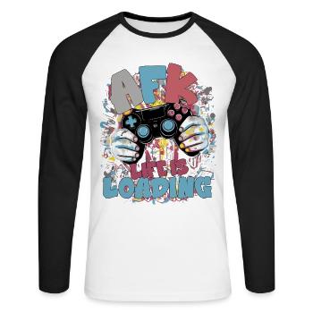 Life is Loading: Gaming Graffiti - Unisex Baseballshirt langarm - Weiß/Schwarz - Vorne - Nik (191cm)