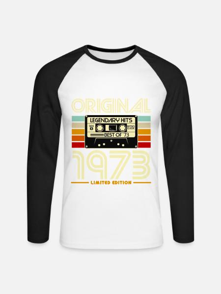 Original 1973 Retro Cassette - Unisex Long Sleeve Baseball T-Shirt - white/black
