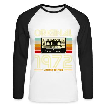 Originale Retro-Kassette von 1972 - Unisex Baseballshirt langarm - Weiß/Schwarz - Vorne - Nik (191cm)