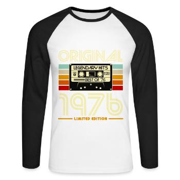 Original 1976 Retro Cassette - Unisex Long Sleeve Baseball T-Shirt - white/black - Front - Nik (191cm)