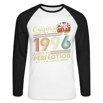 Original 1996 Vintage Retro Geburtstag Geschenk - T-shirt baseball manches longues Homme - blanc/noir - Devant - Nik (191cm)