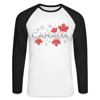 Idée cadeau pour la feuille d’érable du Canada - T-shirt baseball manches longues Homme - blanc/noir - Devant - Nik (191cm)