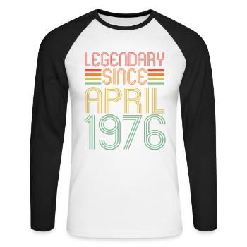 Légendaire depuis avril 1976, Rétro, anniversaire - T-shirt baseball manches longues Homme - blanc/noir - Devant - Nik (191cm)