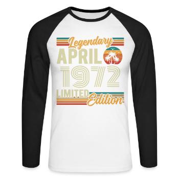 April 1972 54th Anniversary Gift - April 1972 - Unisex Long Sleeve Baseball T-Shirt - white/black - Front - Nik (191cm)
