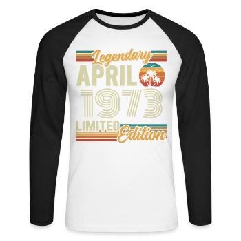 Avril 1973 Cadeau 53e Anniversaire - April 1973 - T-shirt baseball manches longues Homme - blanc/noir - Devant - Nik (191cm)