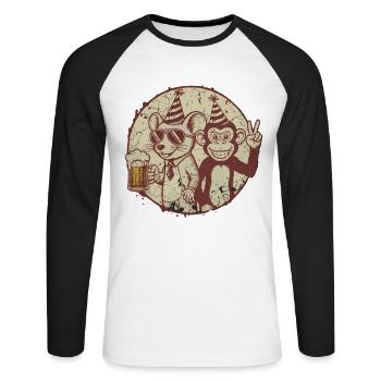 Party Mouse Monkey Beer - Unisex Long Sleeve Baseball T-Shirt - white/black - Front - Nik (191cm)