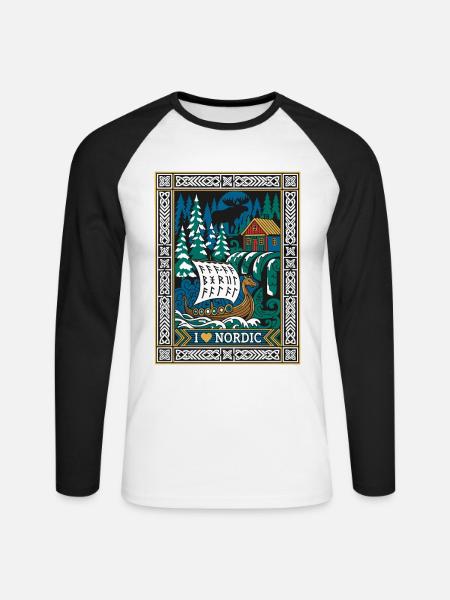 Nordic Wikingerschiff Skandinavien - Unisex Baseballshirt langarm - Weiß/Schwarz
