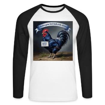 chicken Game - Unisex Baseballshirt langarm - Weiß/Schwarz - Vorne - Nik (191cm)