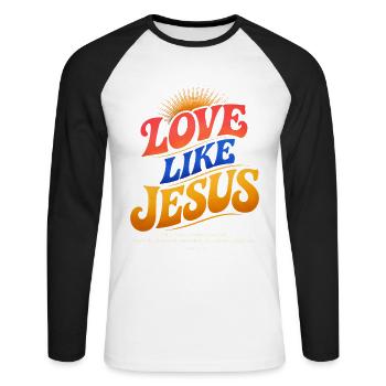 T-shirt Jésus : Amour comme Jésus Cadeau chrétien - T-shirt baseball manches longues Homme - blanc/noir - Devant - Nik (191cm)