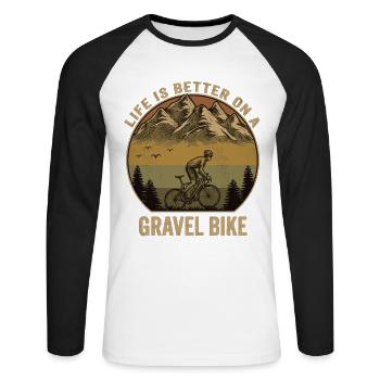 Gravel Bike Mountains Aventure à vélo rétro - T-shirt baseball manches longues Homme - blanc/noir - Devant - Nik (191cm)