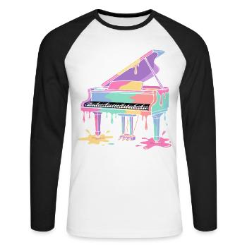 Piano - T-shirt baseball manches longues Homme - blanc/noir - Devant - Nik (191cm)