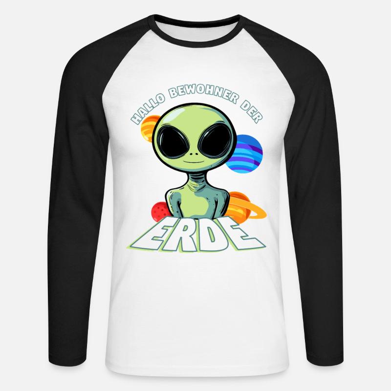 Hallo Bewohner der Erde Alien - Unisex Baseballshirt langarm - Weiß/Schwarz