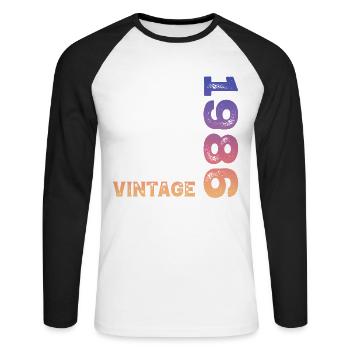 Millésime 1986 - T-shirt baseball manches longues Homme - blanc/noir - Devant - Nik (191cm)