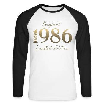 Cadeau du 40e anniversaire Mari Original avril 1986 - T-shirt baseball manches longues Homme - blanc/noir - Devant - Nik (191cm)