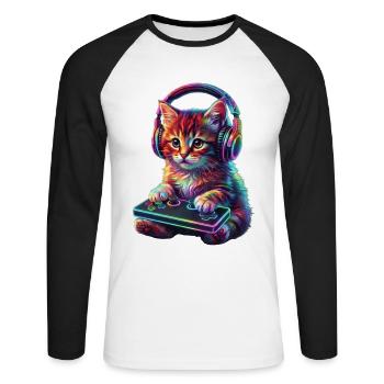 Joueur, Gaming, Joueur vidéo, Joueur, Chat - T-shirt baseball manches longues Homme - blanc/noir - Devant - Nik (191cm)