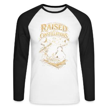 Astronomie Astronom Raised By Constellations - Unisex Baseballshirt langarm - Weiß/Schwarz - Vorne - Nik (191cm)