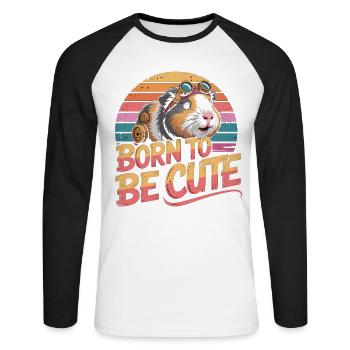 Born To Be Cute Guinea Pig T-Shirt Retro - Unisex Long Sleeve Baseball T-Shirt - white/black - Front - Nik (191cm)
