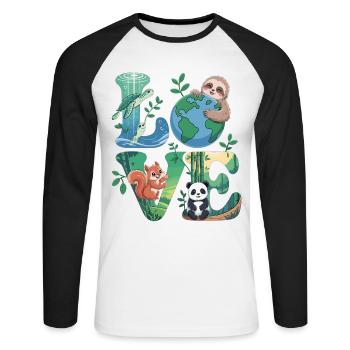 Nature Love Shirt Panda Tortue Paresseuse - T-shirt baseball manches longues Homme - blanc/noir - Devant - Nik (191cm)