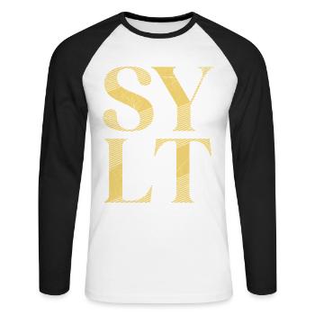 Vacances en mer du Nord SYLT Island Wadden Sea Fun - T-shirt baseball manches longues Homme - blanc/noir - Devant - Nik (191cm)